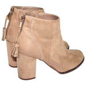 Taupe / Nude Block Heel Suede Booties Women's 9